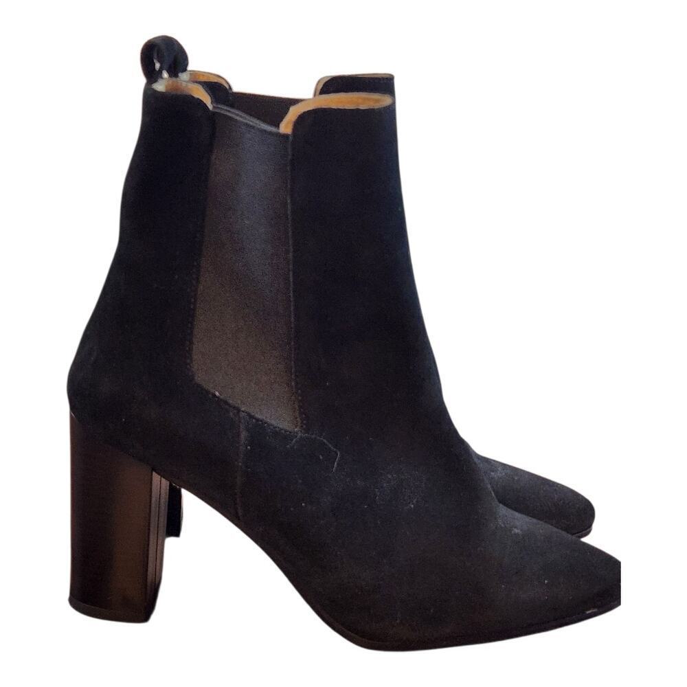 Antonio de Falia Debora black suede chelsea boots sz 6.5 heel leather EU 37